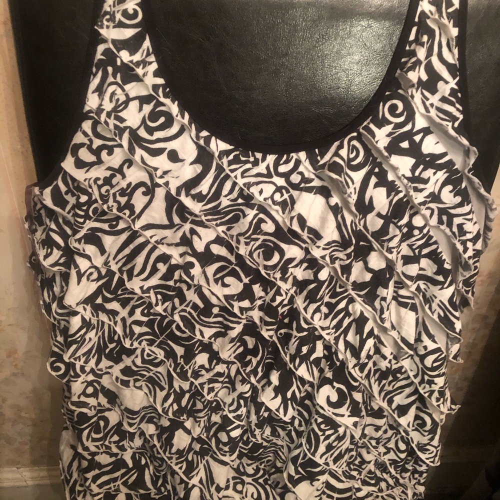 Black and White Ruffle Tank Shirt